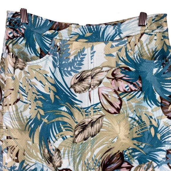 Doncaster Pencil Skirt Size 4 100% Silk Floral Pattern Pockets Blue & Brown Line - Picture 3 of 7